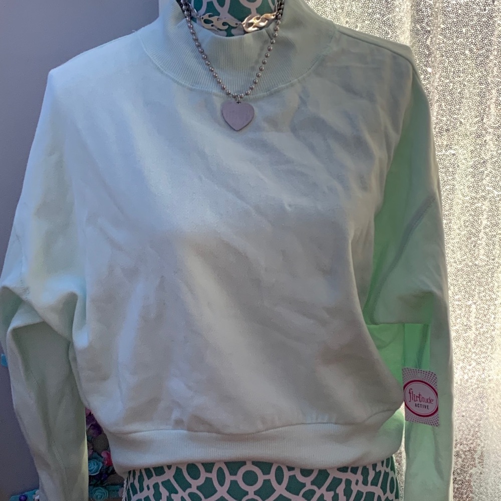 light mint ribbed collar cropped sweatshirt